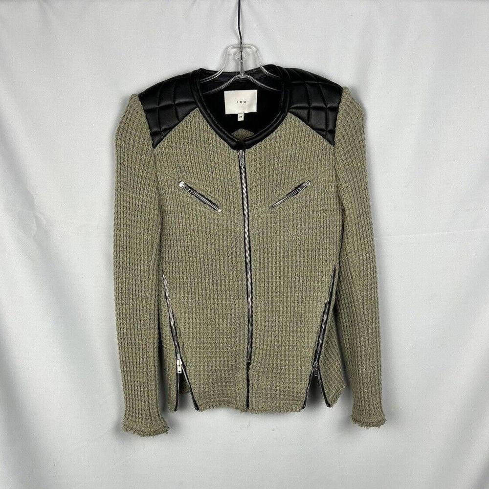 IRO Ceylona Blazer Jacket Wool Leather Trim Beige Size 38 EU, US 4